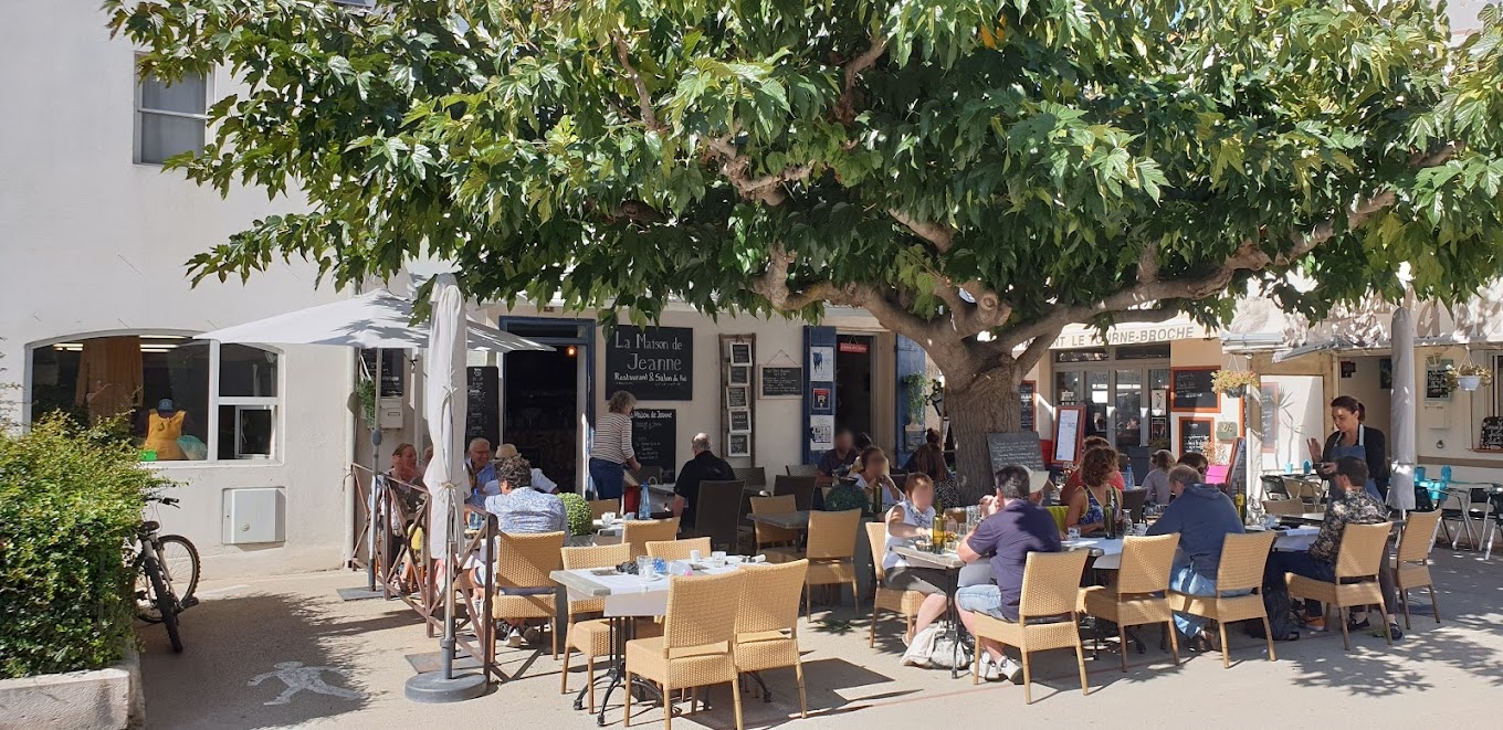Terrasse de La Maison de Jeanne sous le murier platane
